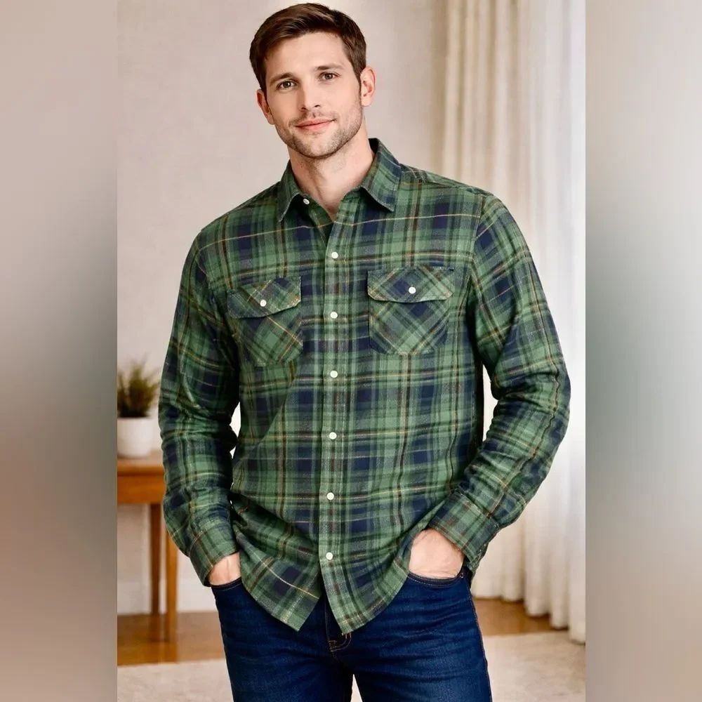 NEW! 100% Cotton Flannel Plaid Button Down Shirt